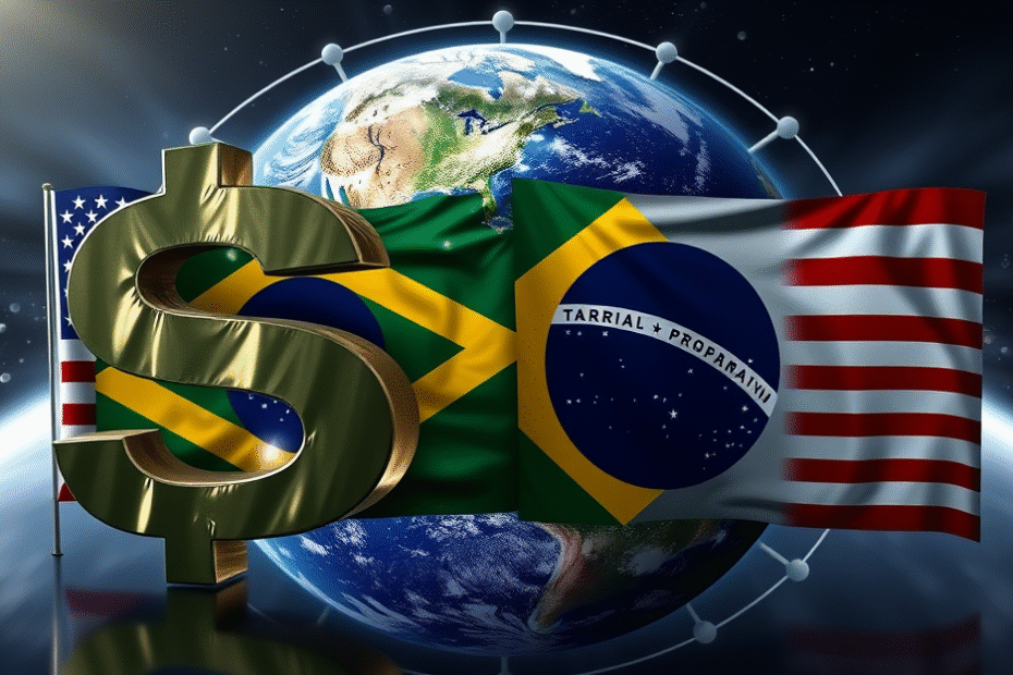 Imagem ilustrativa sobre a tarifa adicional imposta pelos EUA ao Brasil e seu impacto nas relações comerciais.