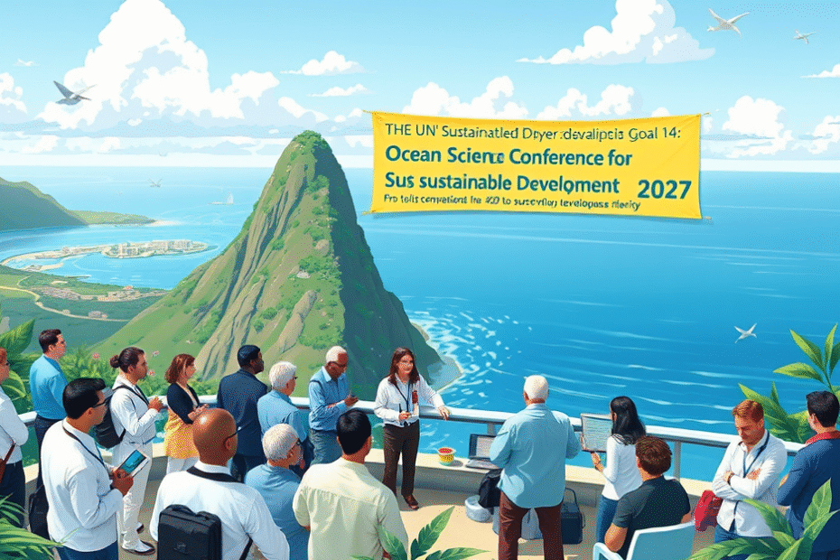 Cientistas discutindo sobre soluções sustentáveis para os oceanos na Conferência da Década da Ciência Oceânica.