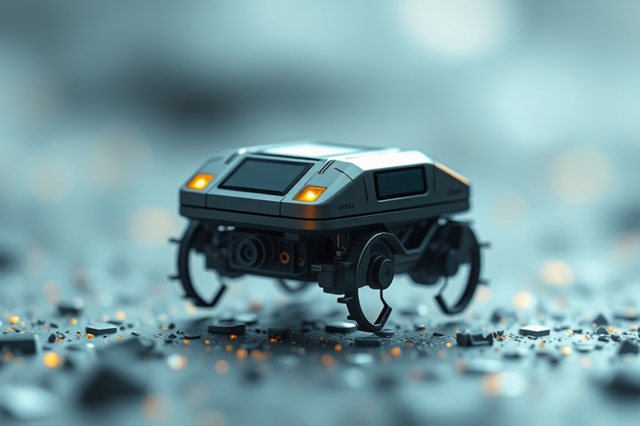 Imagem do menor robô autônomo do mundo, invisível a olho nu, que utiliza energia solar e tem dimensões extremamente reduzidas, ideal para aplicações em medicina e indústria.