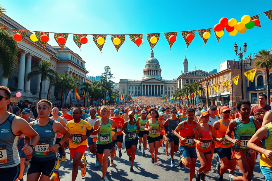Corredores se preparando para a Corrida Internacional de São Silvestre, mostrando histórias de superação e dedicação.