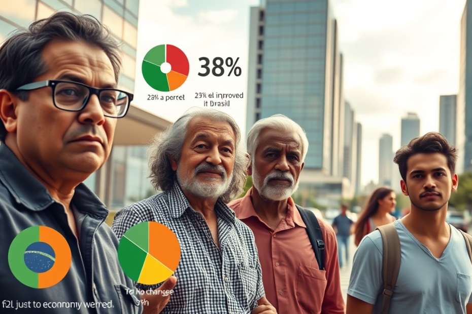Gráfico mostrando a avaliação econômica dos brasileiros, destacando a porcentagem de percepções sobre a melhora e piora da economia.