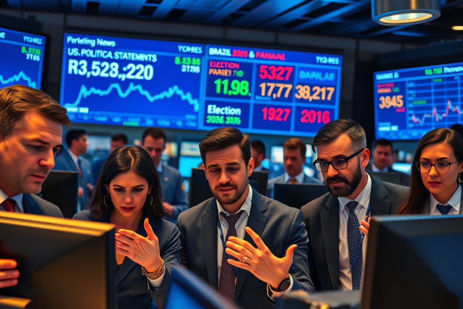 Dólar em alta e investidores atentos ao mercado financeiro, com foco em incertezas políticas e geopolíticas.