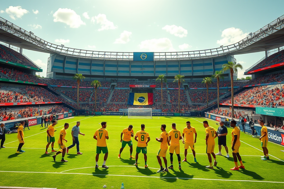Imagens dos amistosos da Seleção Brasileira contra França e Croácia, destacando o treinamento no ESPN Wide World of Sports.