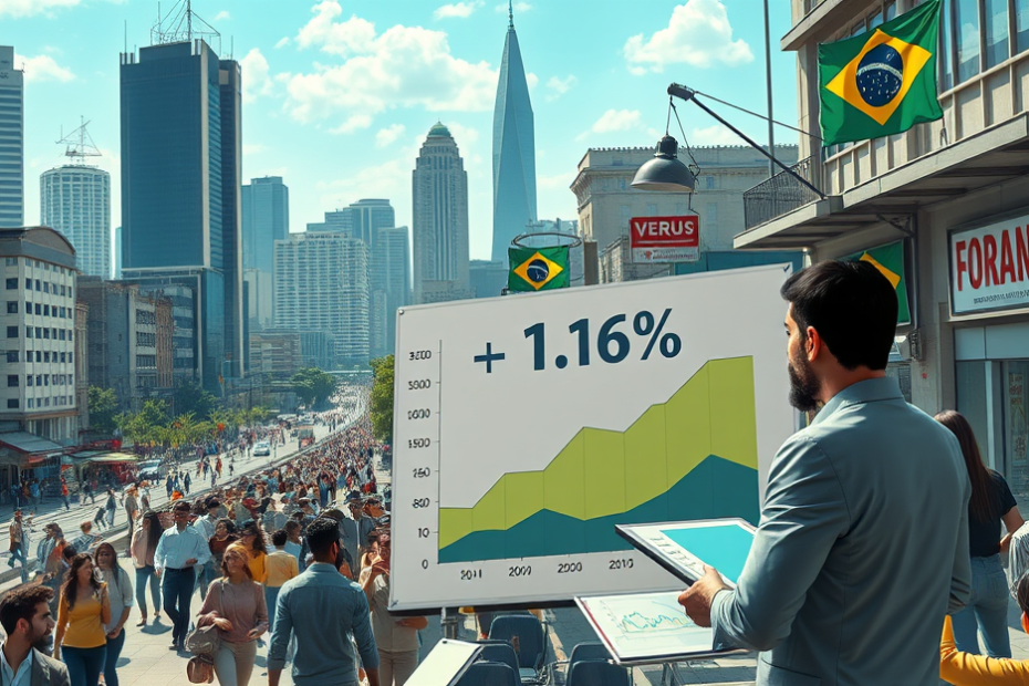 Imagem representativa do crescimento econômico e desafios enfrentados pelo Brasil, destacando a taxa de juros e a política fiscal.