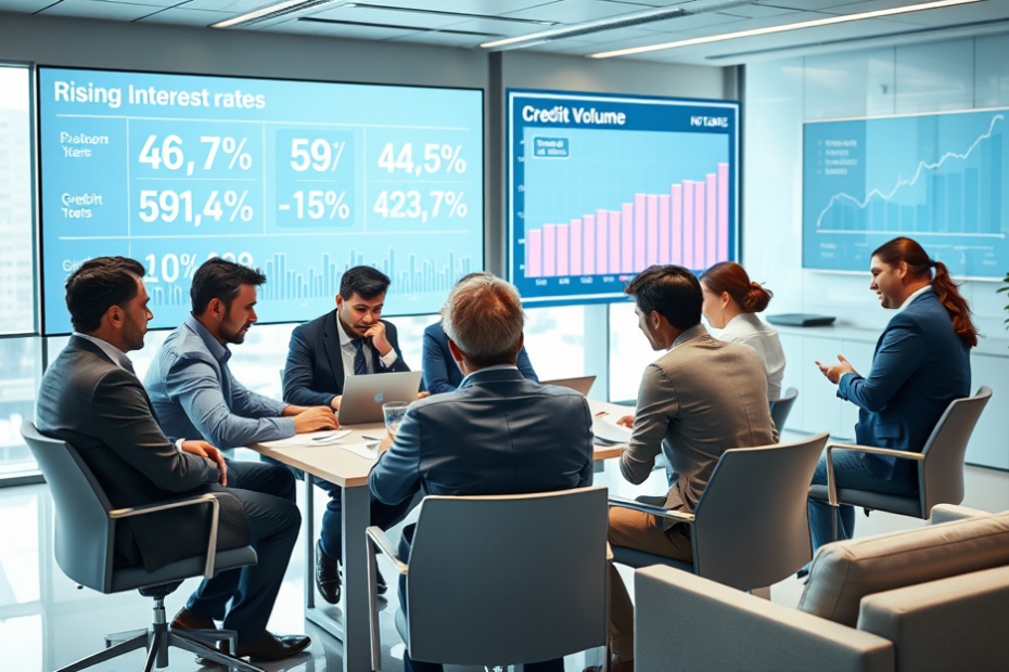 Gráfico mostrando a alta das taxas de juros e o endividamento das famílias com os bancos.