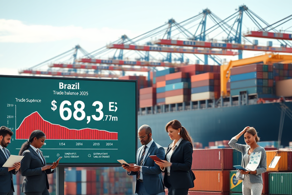 Balança comercial apresenta superávit de US$ 68,3 bilhões em 2025, destacando as exportações e importações no cenário econômico.