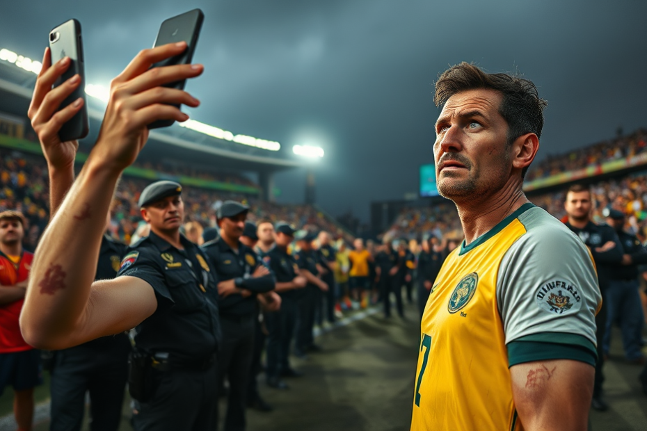 Ex-jogador Perdigão mostrando os ferimentos após agressão por policiais militares.