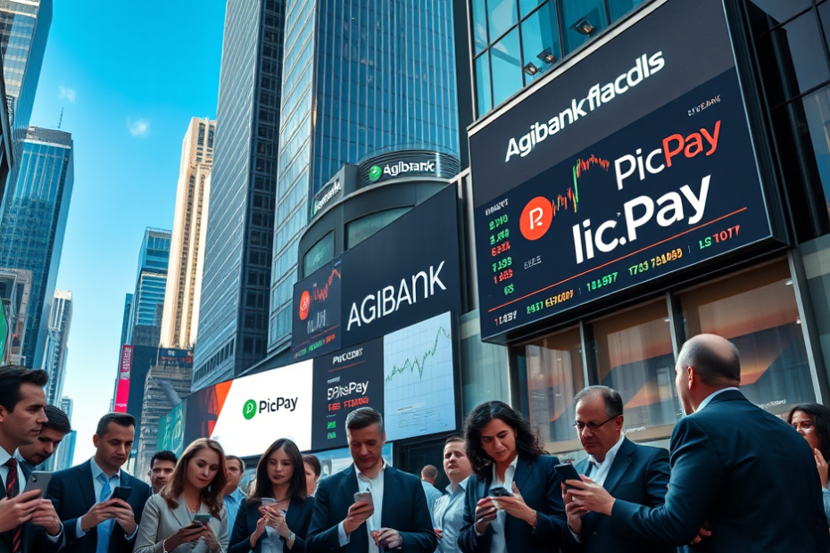 Gráfico mostrando a queda das ações do Agibank e PicPay após suas estreias na Bolsa de Nova York.