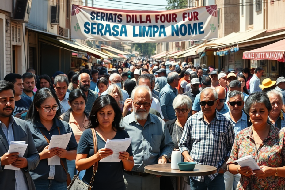 Imagem ilustrativa sobre a inadimplência financeira no Brasil, destacando números e acordos realizados.