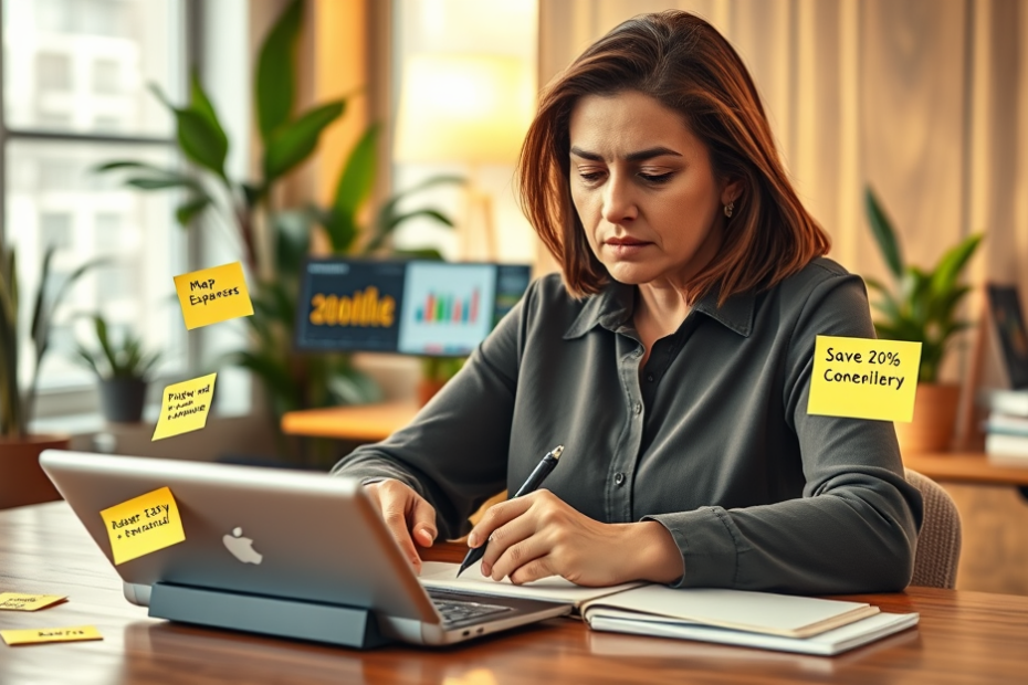 Imagem ilustrativa da supercalculadora para organização financeira, mostrando gráficos e etapas para quitar dívidas e economizar.