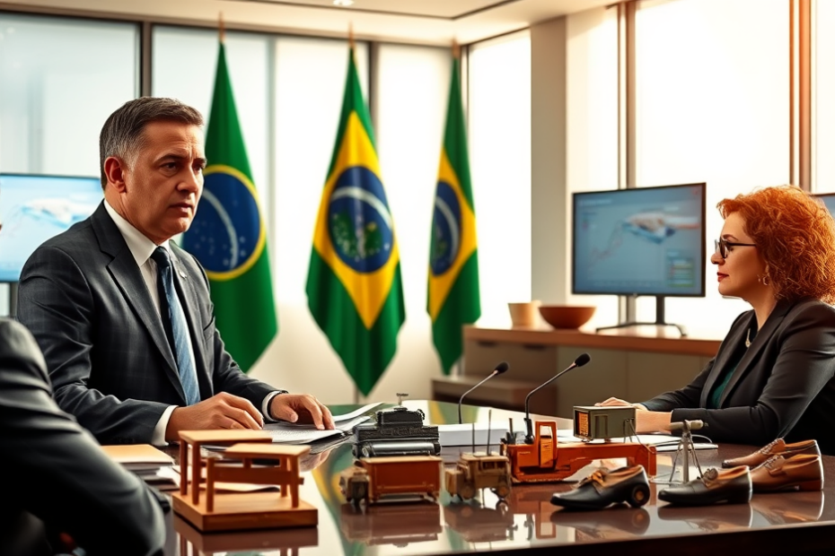 O governo brasileiro critica o aumento tarifário de 50% pelos EUA, afetando exportações e setores como madeira e calçados.