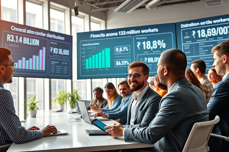 Distribuição de R$ 13,04 bilhões do FGTS para trabalhadores com saldo em contas ativas ou inativas.