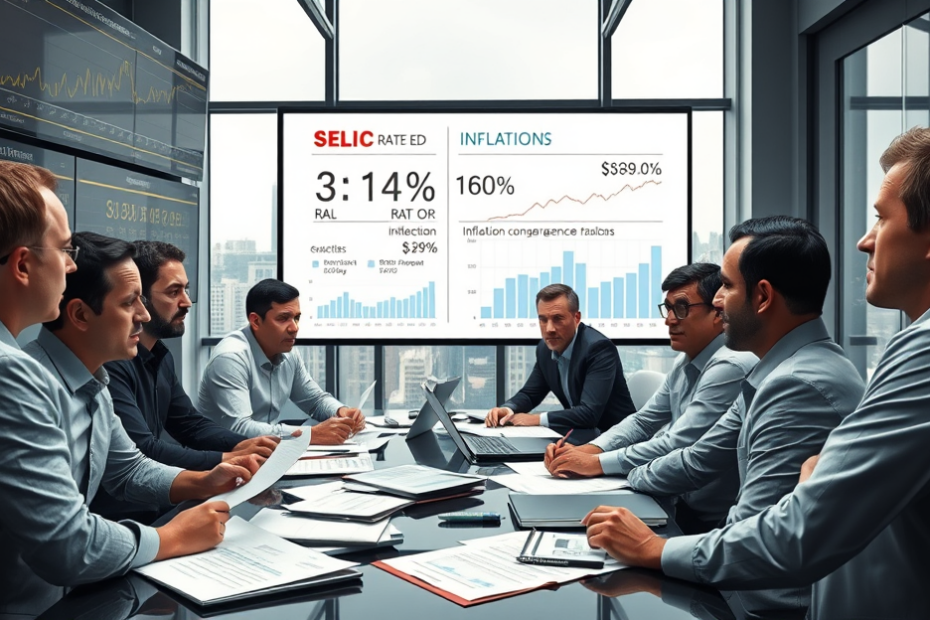 Gráfico mostrando a evolução da inflação e taxas de juros ao longo do tempo com ênfase na Selic.