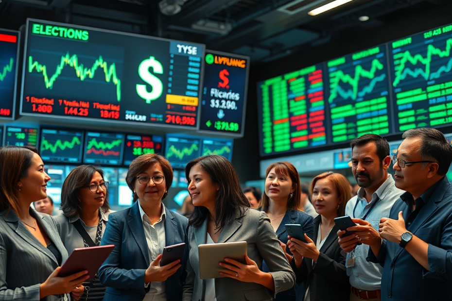 Investidores observando o mercado financeiro após as eleições.